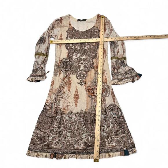 Haniya Designer Cottage Core - Fairy Tan & Brown Beaded Sequin Dress Size S - Picture 5 of 6